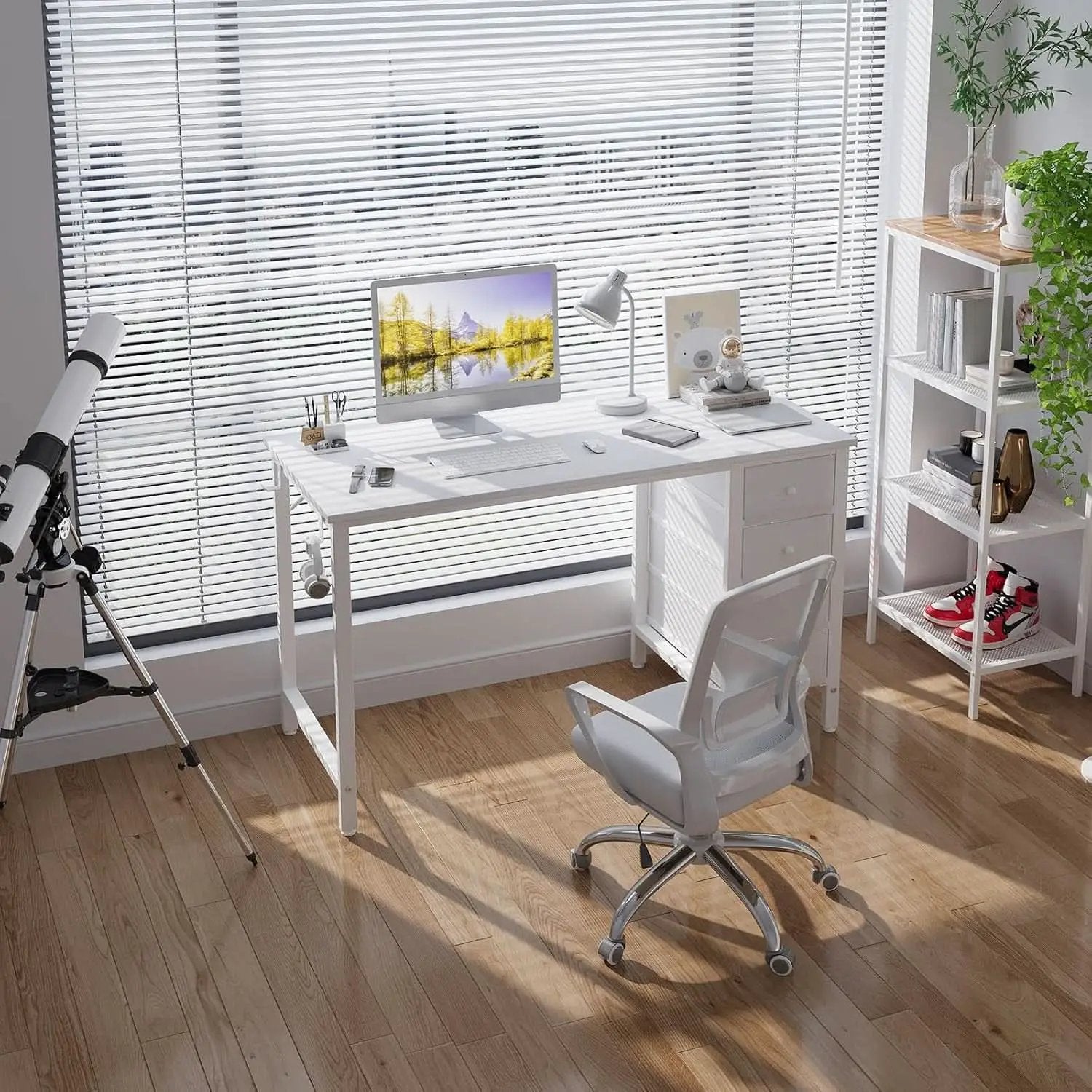 White Computer Desk With Fabric Drawers 47 Inch Reversible Study Desk from PriceLows™