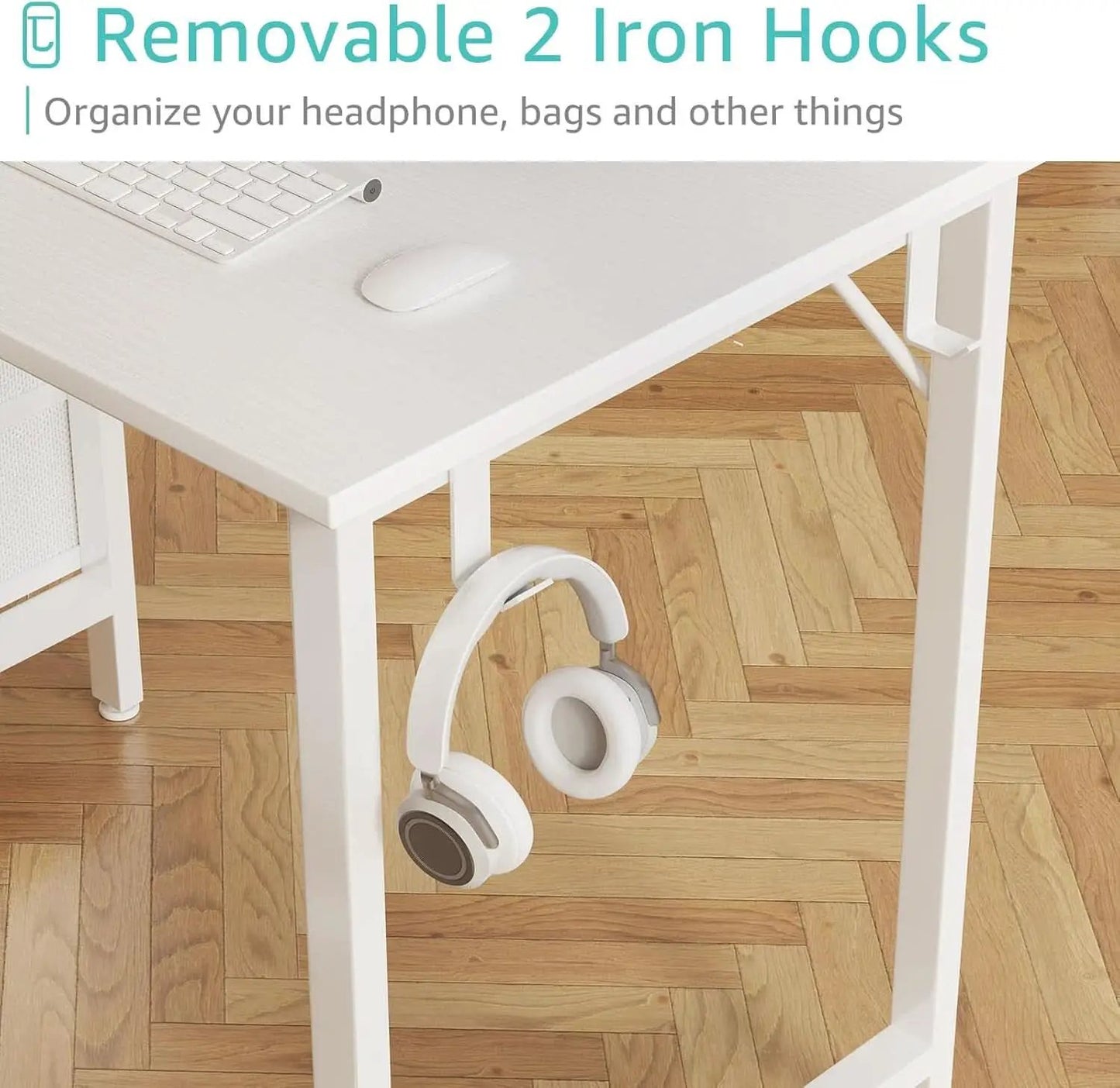 White Computer Desk With Fabric Drawers 47 Inch Reversible Study Desk from PriceLows™