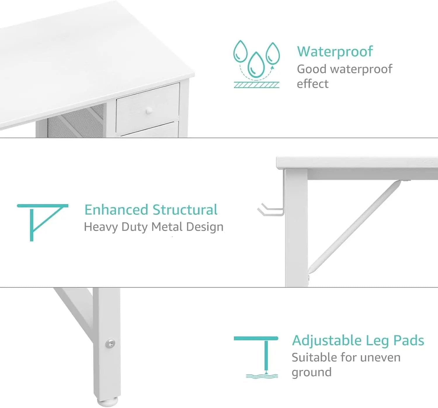 White Computer Desk With Fabric Drawers 47 Inch Reversible Study Desk from PriceLows™
