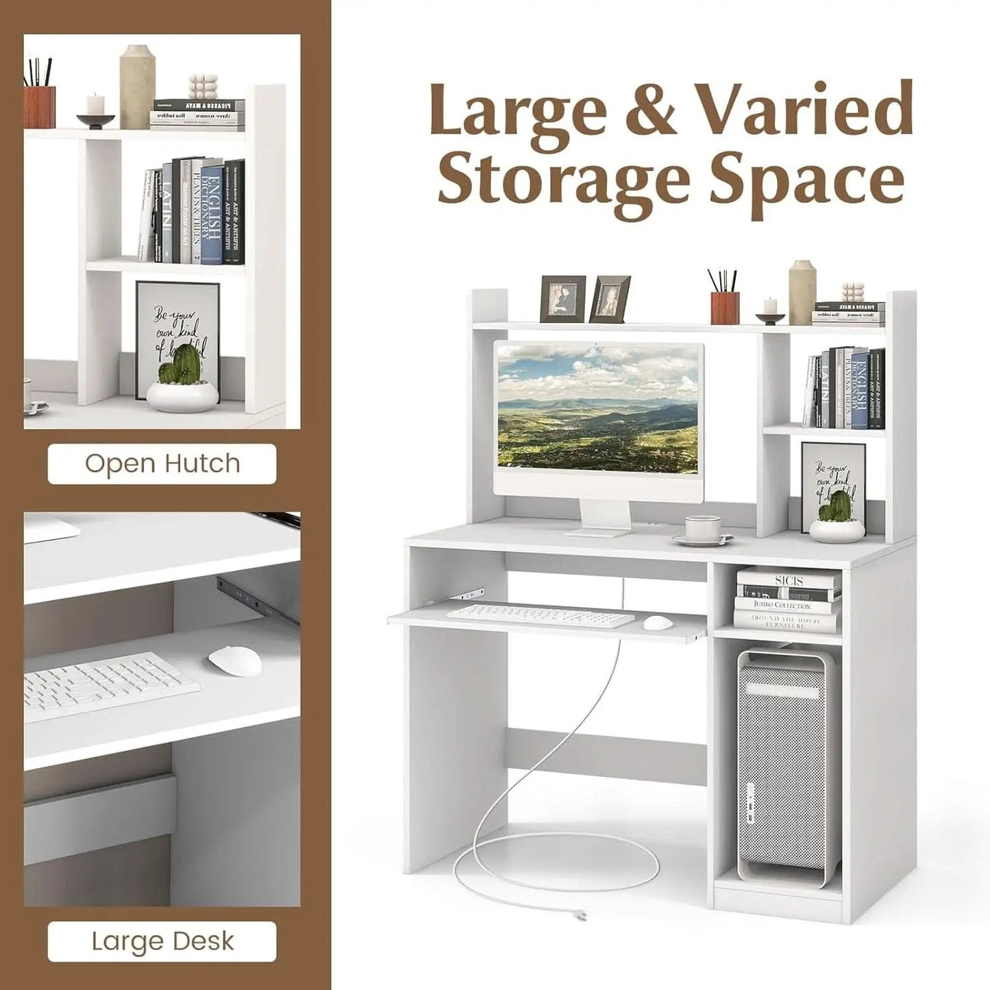 White Desk With Hutch And Charging Station For Home Office from PriceLows™