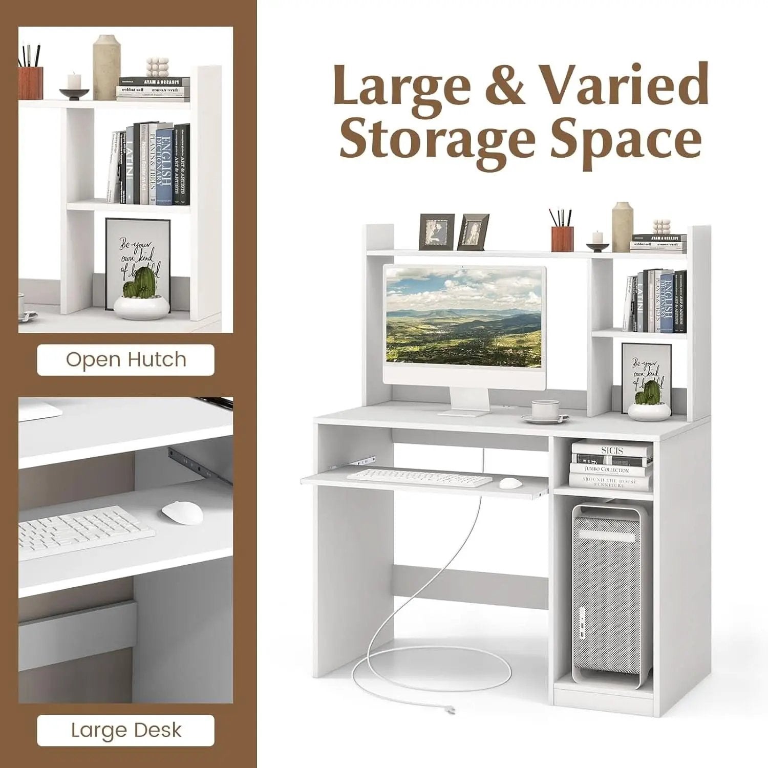 White Desk With Hutch And Charging Station For Home Office from PriceLows™