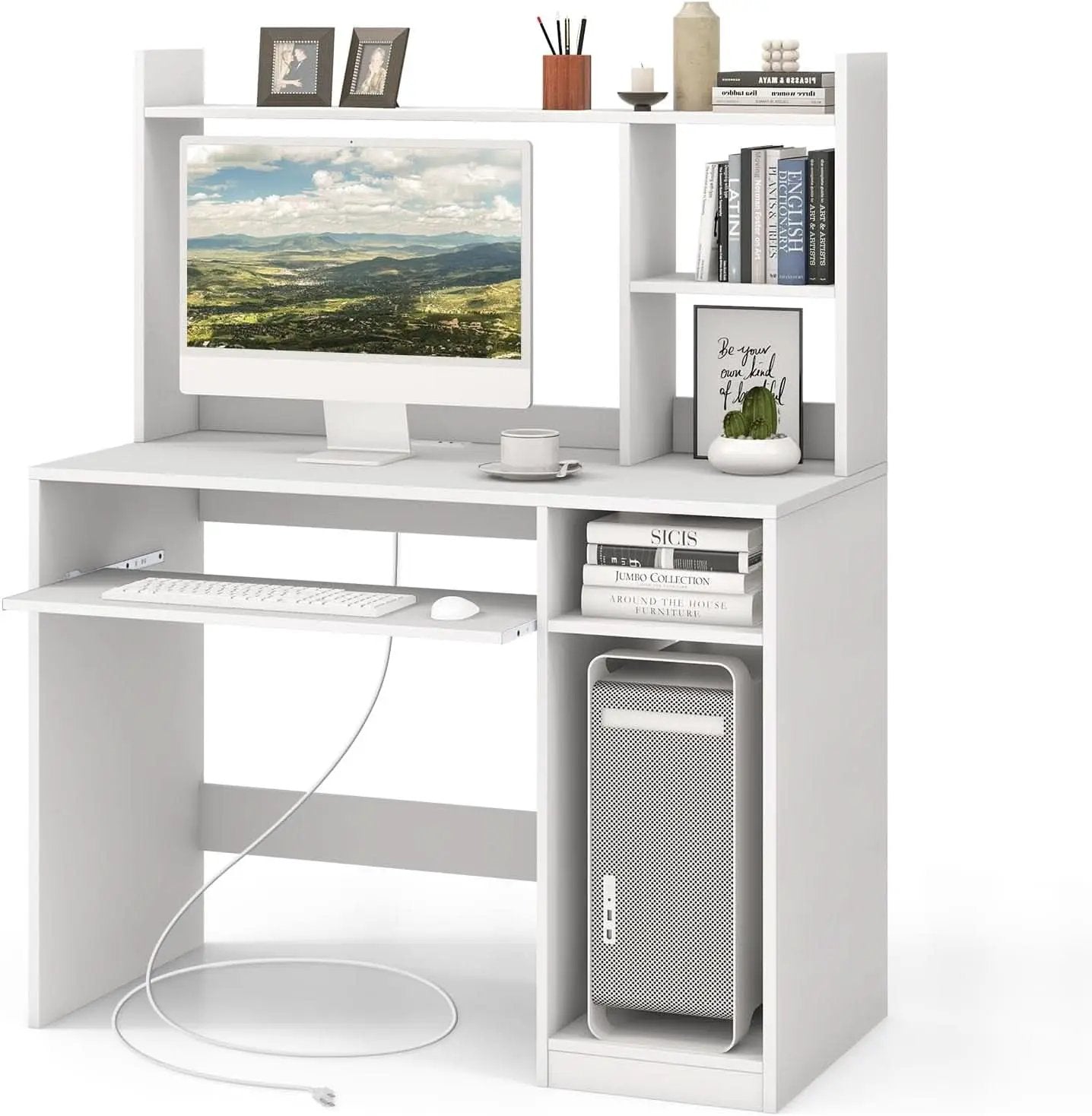 White Desk With Hutch And Charging Station For Home Office from PriceLows™