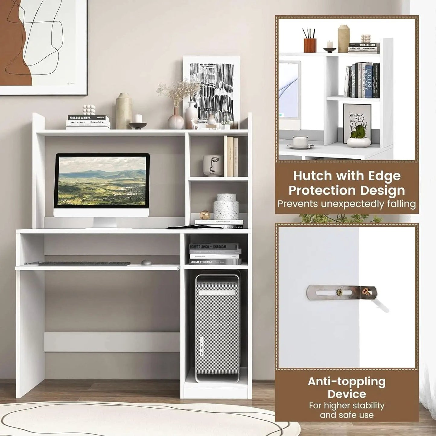 White Desk With Hutch And Charging Station For Home Office from PriceLows™