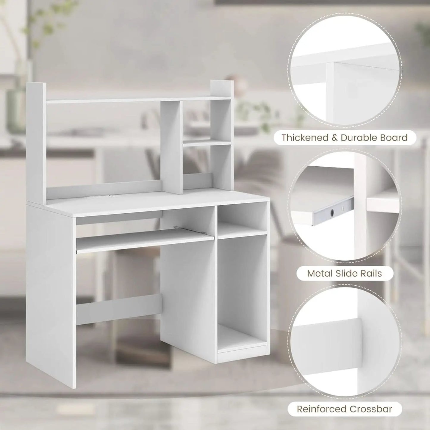 White Desk With Hutch And Charging Station For Home Office from PriceLows™