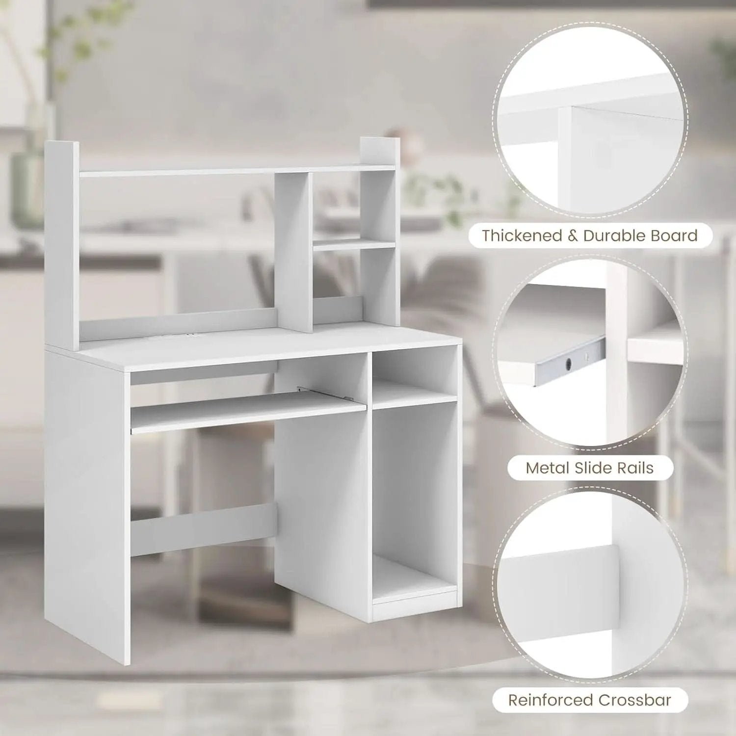 White Desk With Hutch And Charging Station For Home Office from PriceLows™