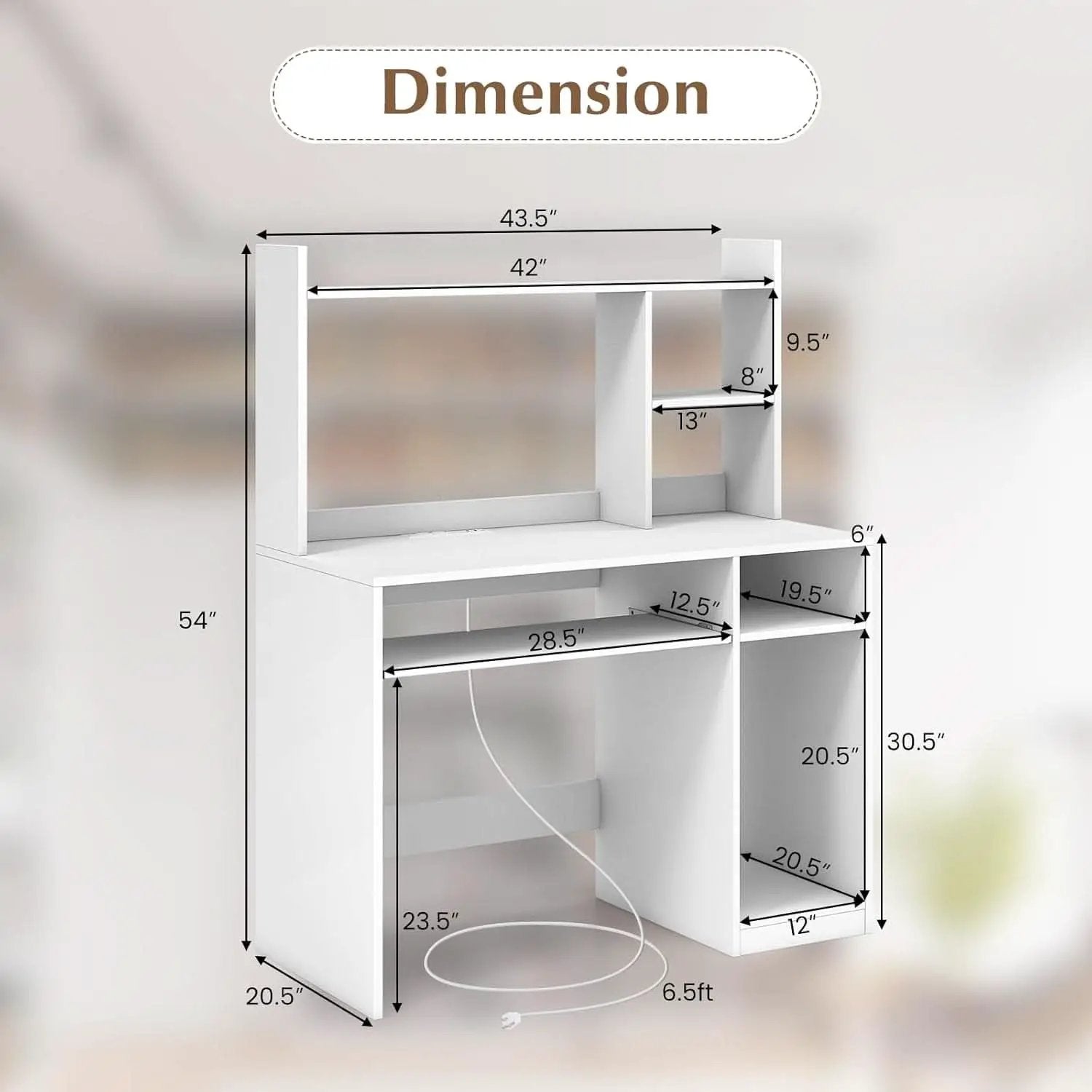 White Desk With Hutch And Charging Station For Home Office from PriceLows™