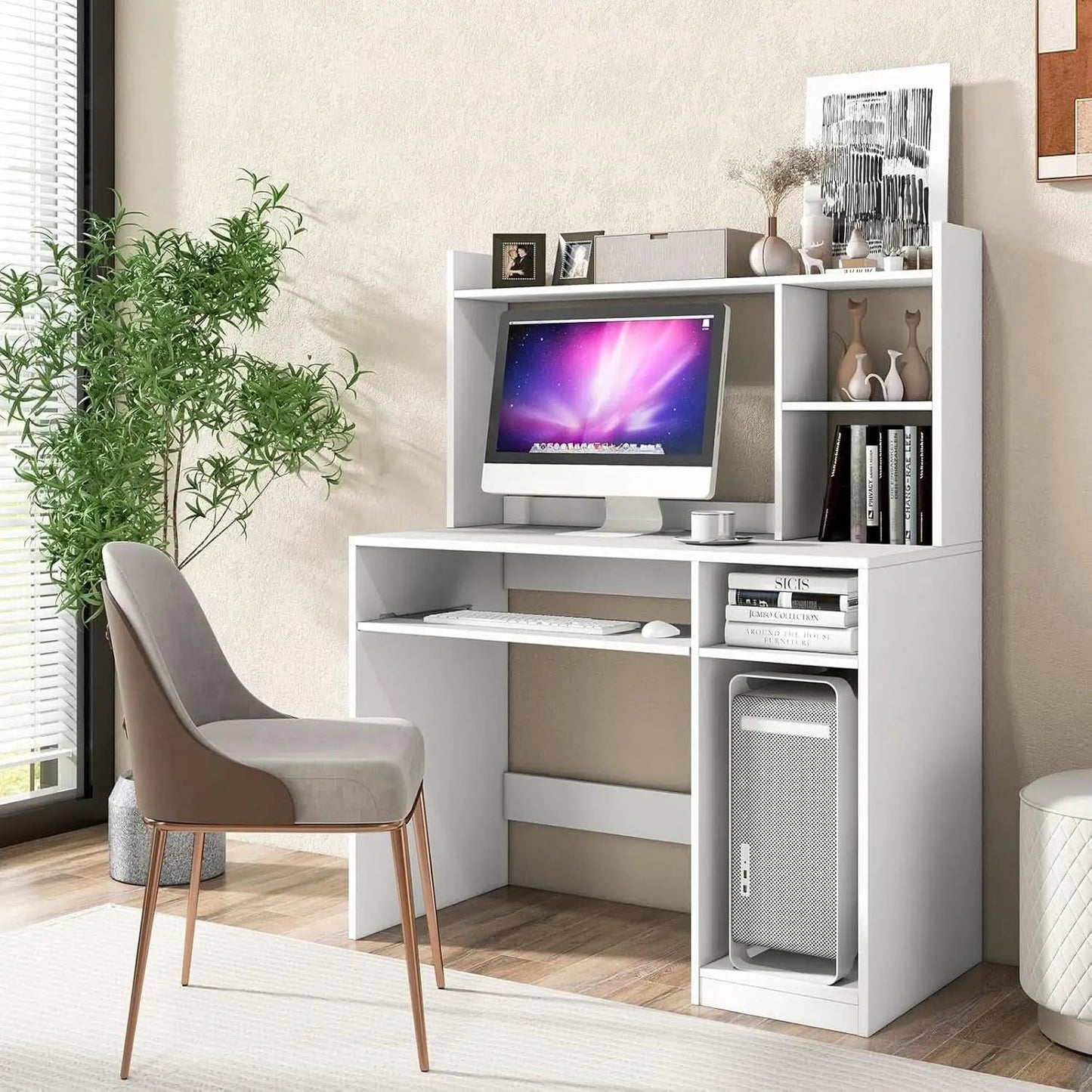 White Desk With Hutch And Charging Station For Home Office from PriceLows™