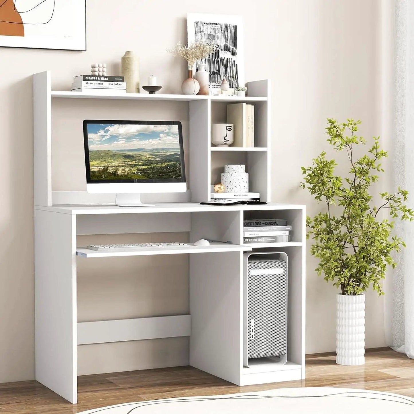 White Desk With Hutch And Charging Station For Home Office from PriceLows™