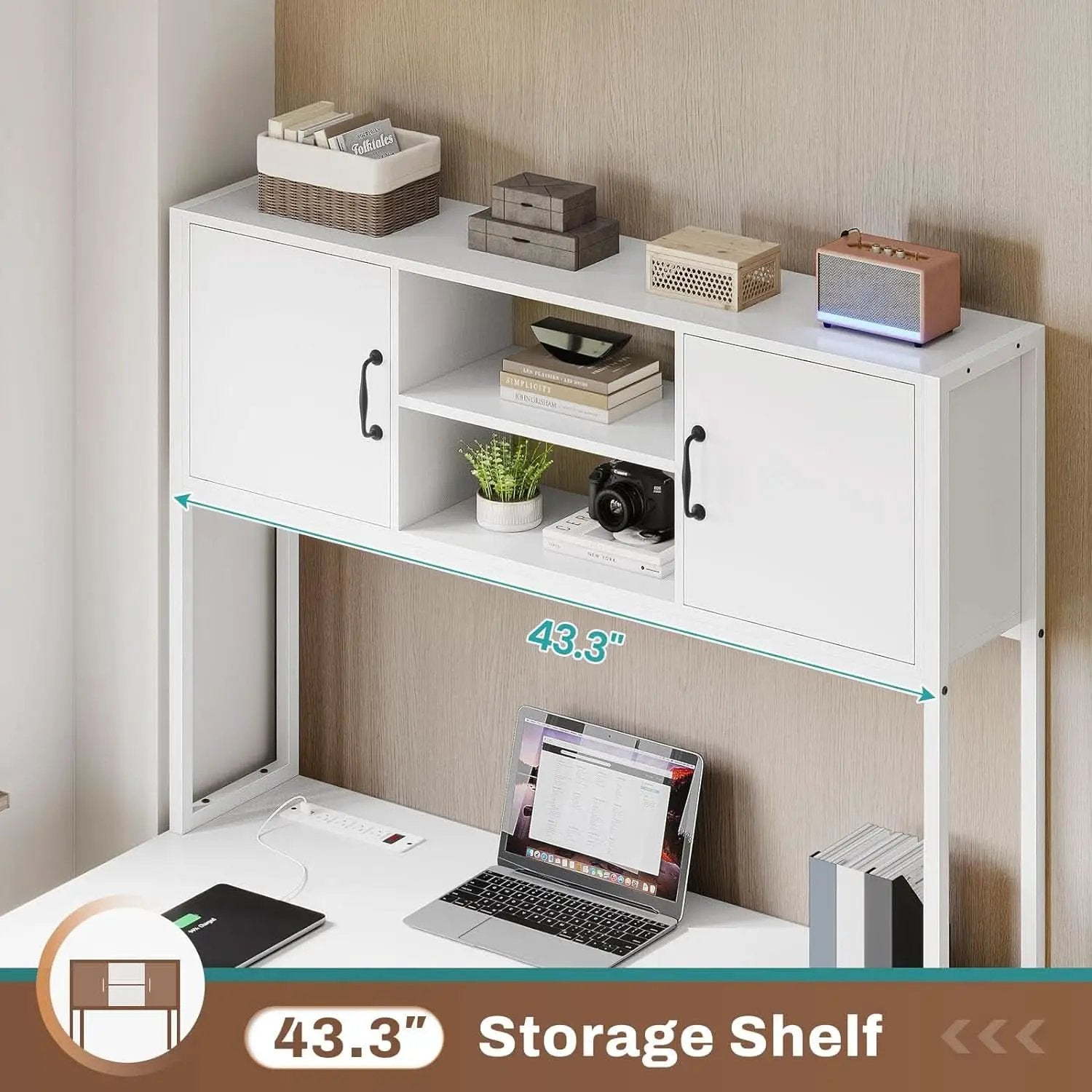White L Shaped Desk With Fabric File Drawers And Storage from PriceLows™