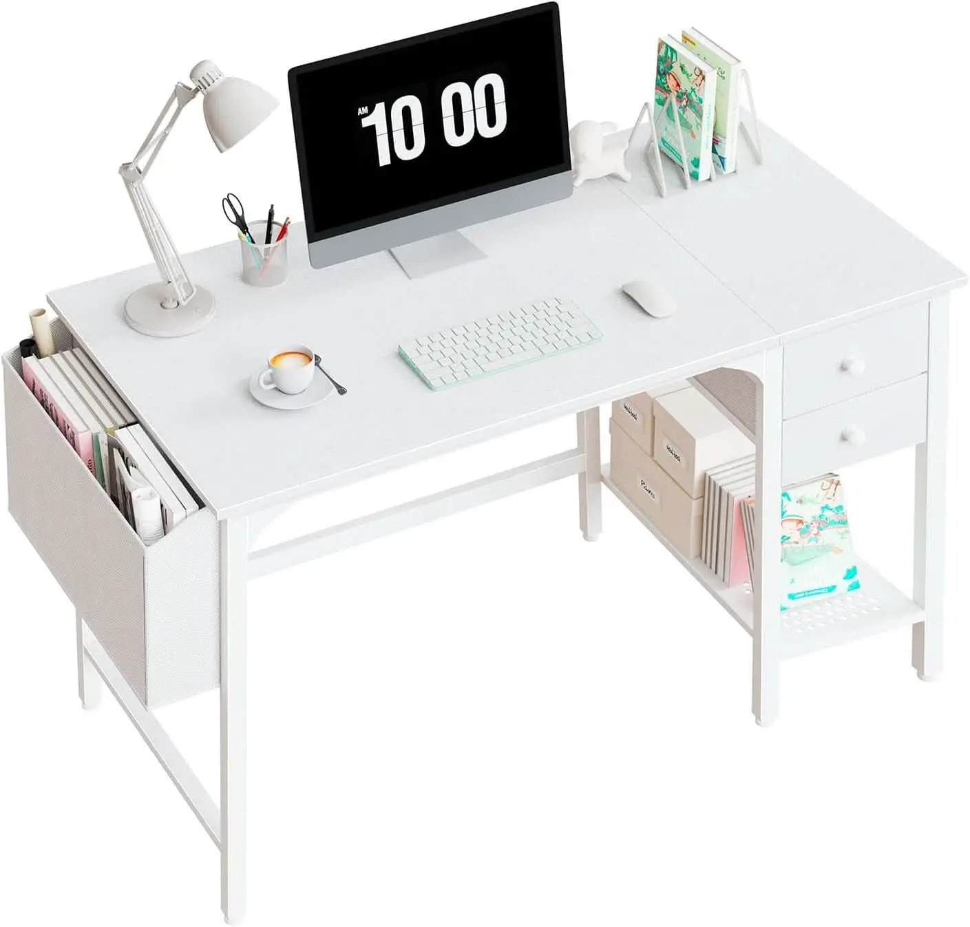 White 40 Inch Computer Desk With Drawers For Small Space Home Office from PriceLows™