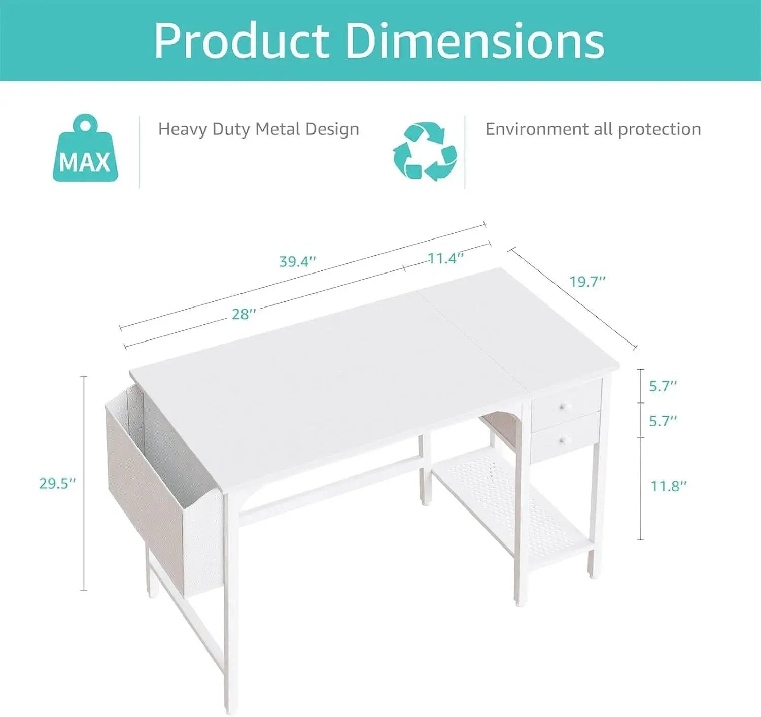 White 40 Inch Computer Desk With Drawers For Small Space Home Office from PriceLows™