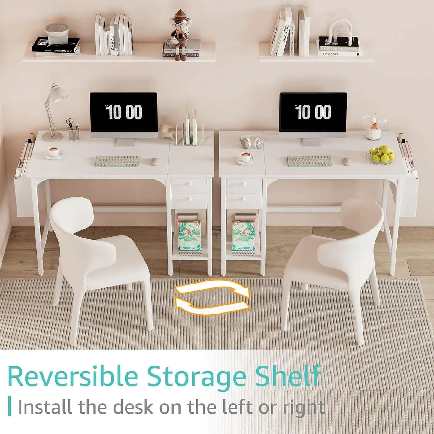 White 40 Inch Computer Desk With Drawers For Small Space Home Office from PriceLows™