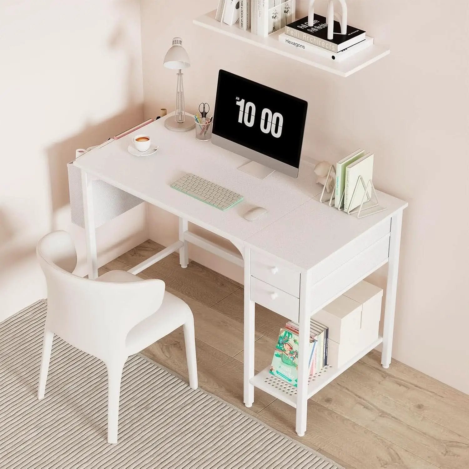 White 40 Inch Computer Desk With Drawers For Small Space Home Office from PriceLows™