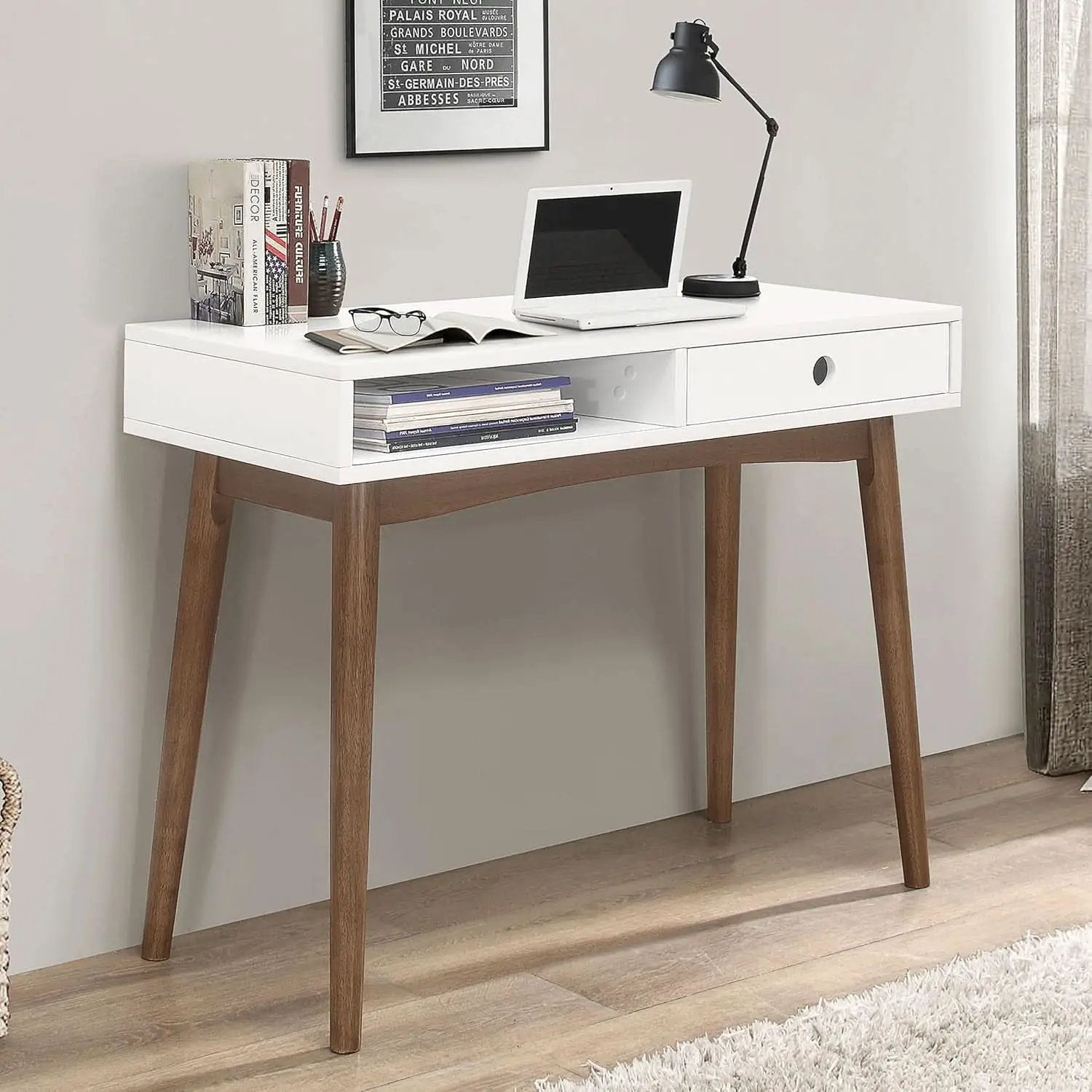 Wood Writing Desk with Drawer Spacious Top and Storage from PriceLows™