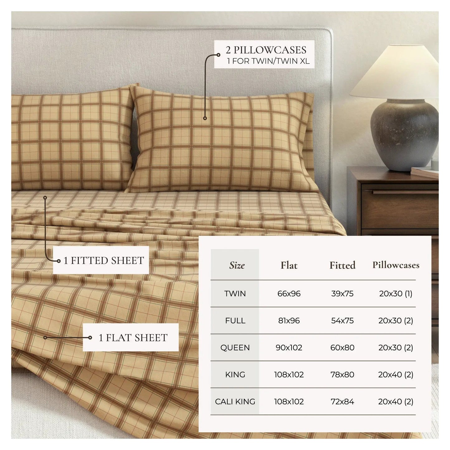 Turkish Cotton Flannel Sheet Set - Plaid & Stripe Collection from PriceLows™