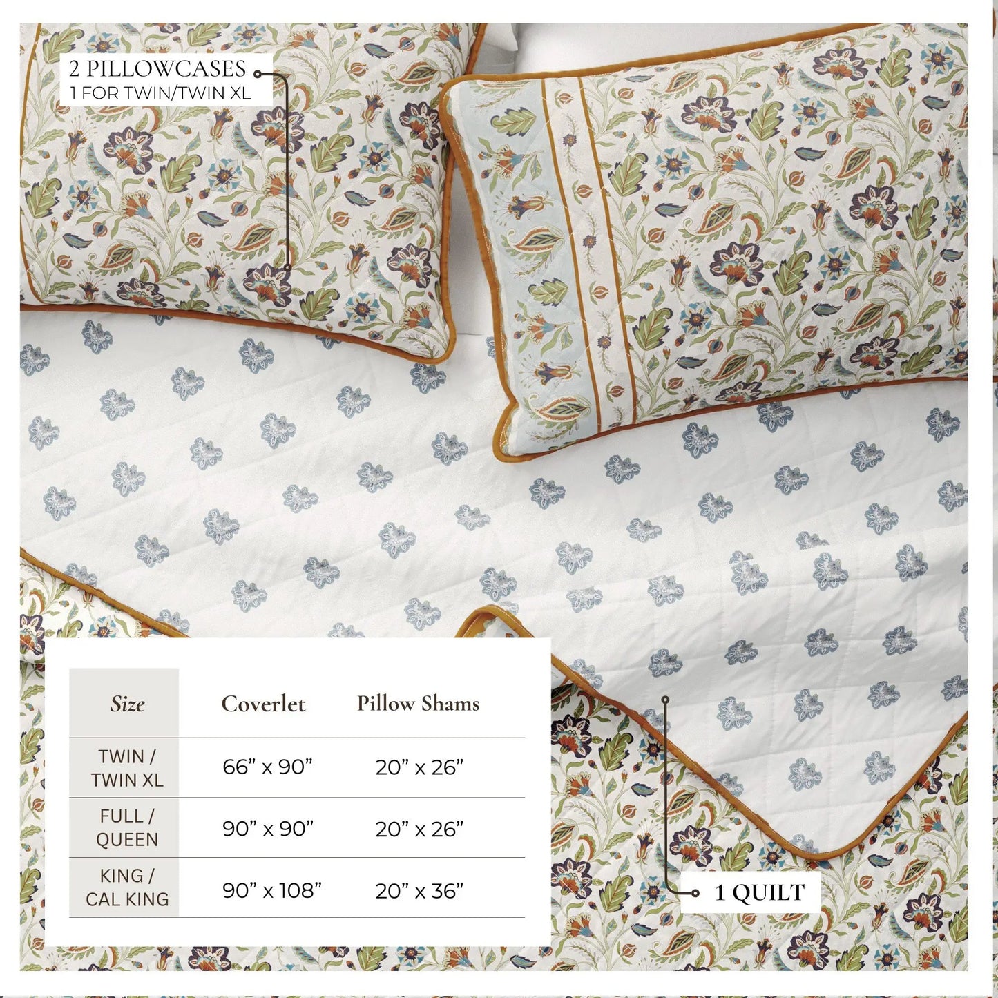 Floral Boho Printed Cotton Quilt Set - Indira Collection from PriceLows™