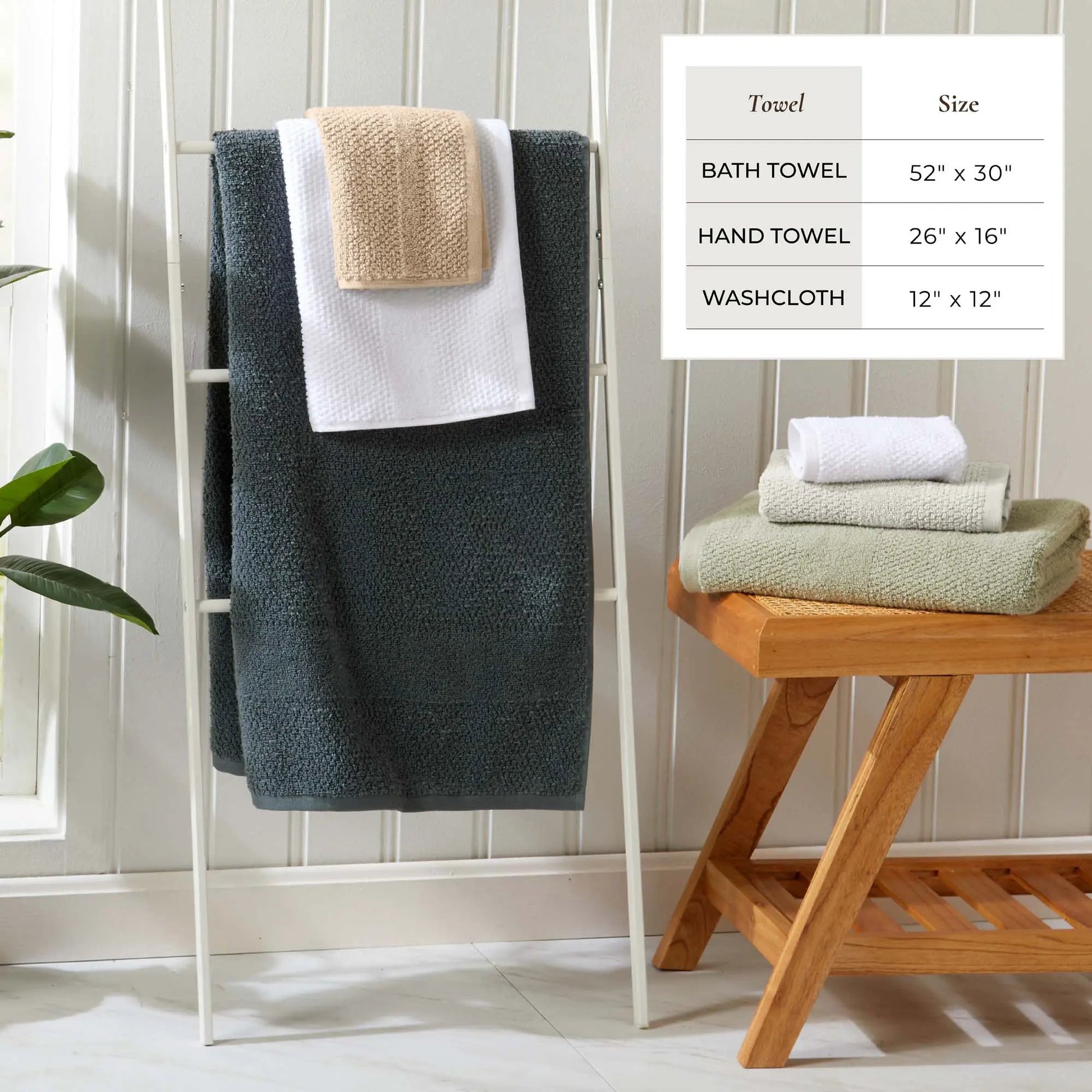 100% Cotton Woven Texture Bath Towel Set - Marbella Collection from PriceLows™