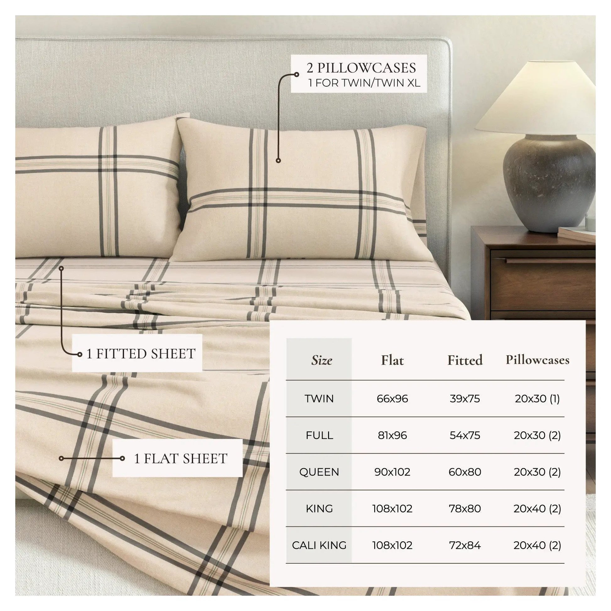 Turkish Cotton Flannel Sheet Set - Plaid & Stripe Collection from PriceLows™