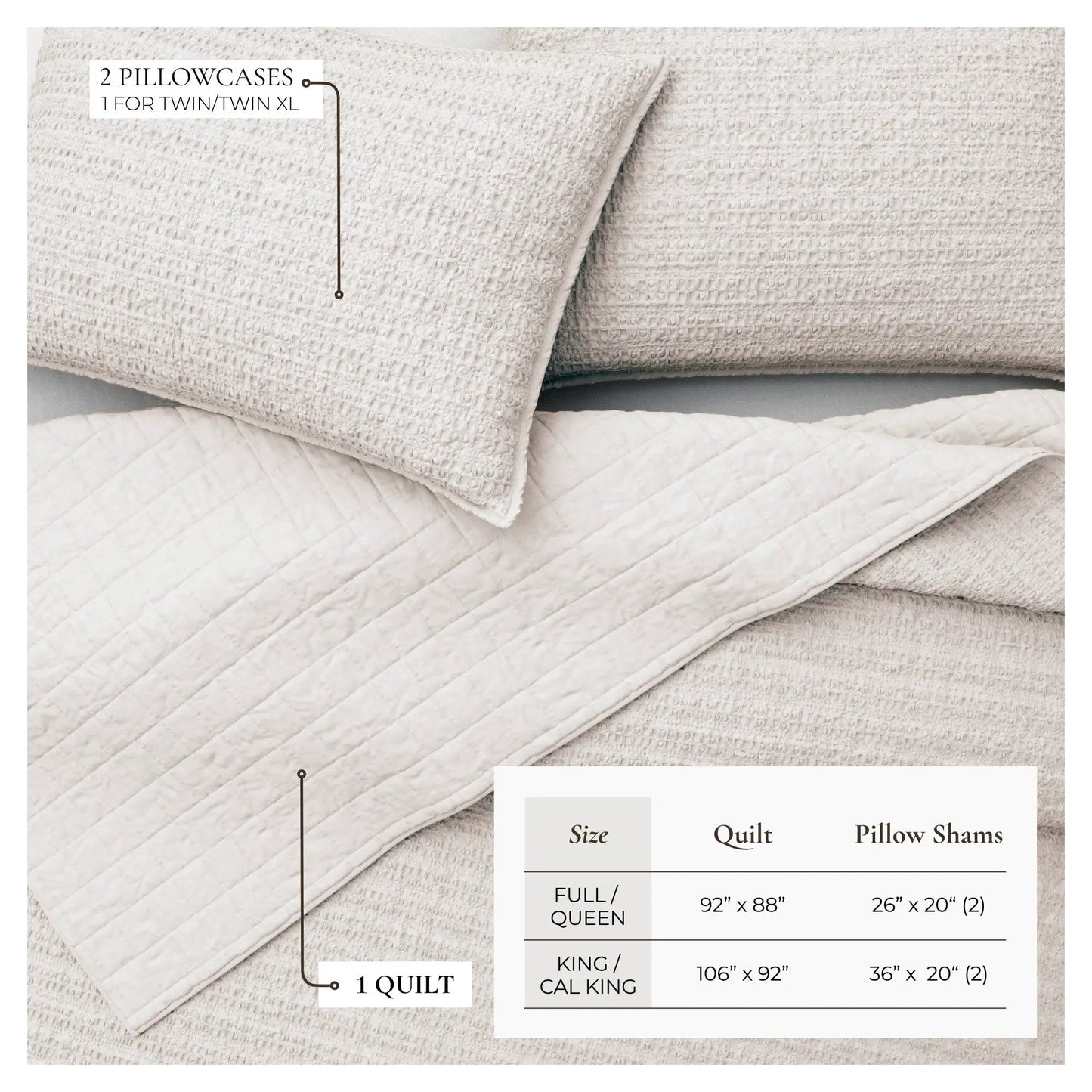 100% Cotton Honeycomb Waffle Garment Washed Quilt Set - Genevieve Collection from PriceLows™