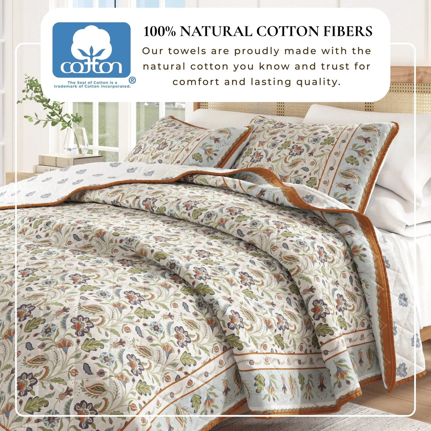 Floral Boho Printed Cotton Quilt Set - Indira Collection from PriceLows™