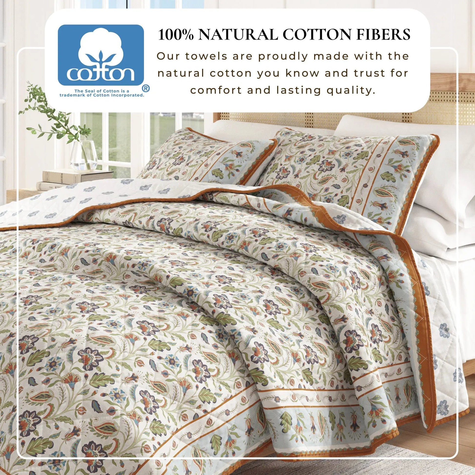 Floral Boho Printed Cotton Quilt Set - Indira Collection from PriceLows™