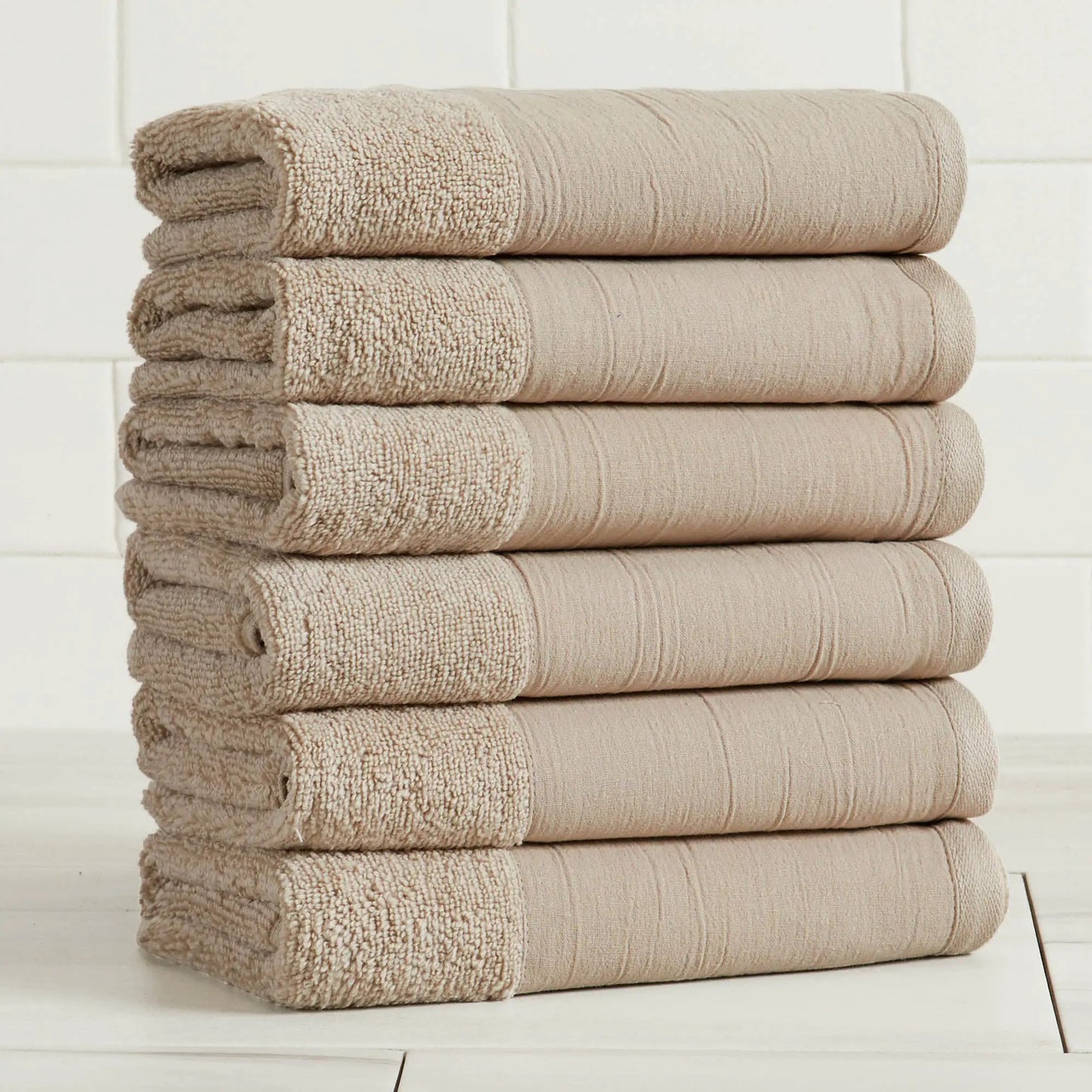 Cotton Linen-Like Border 6-Piece Towel Set - Priya Collection from PriceLows™
