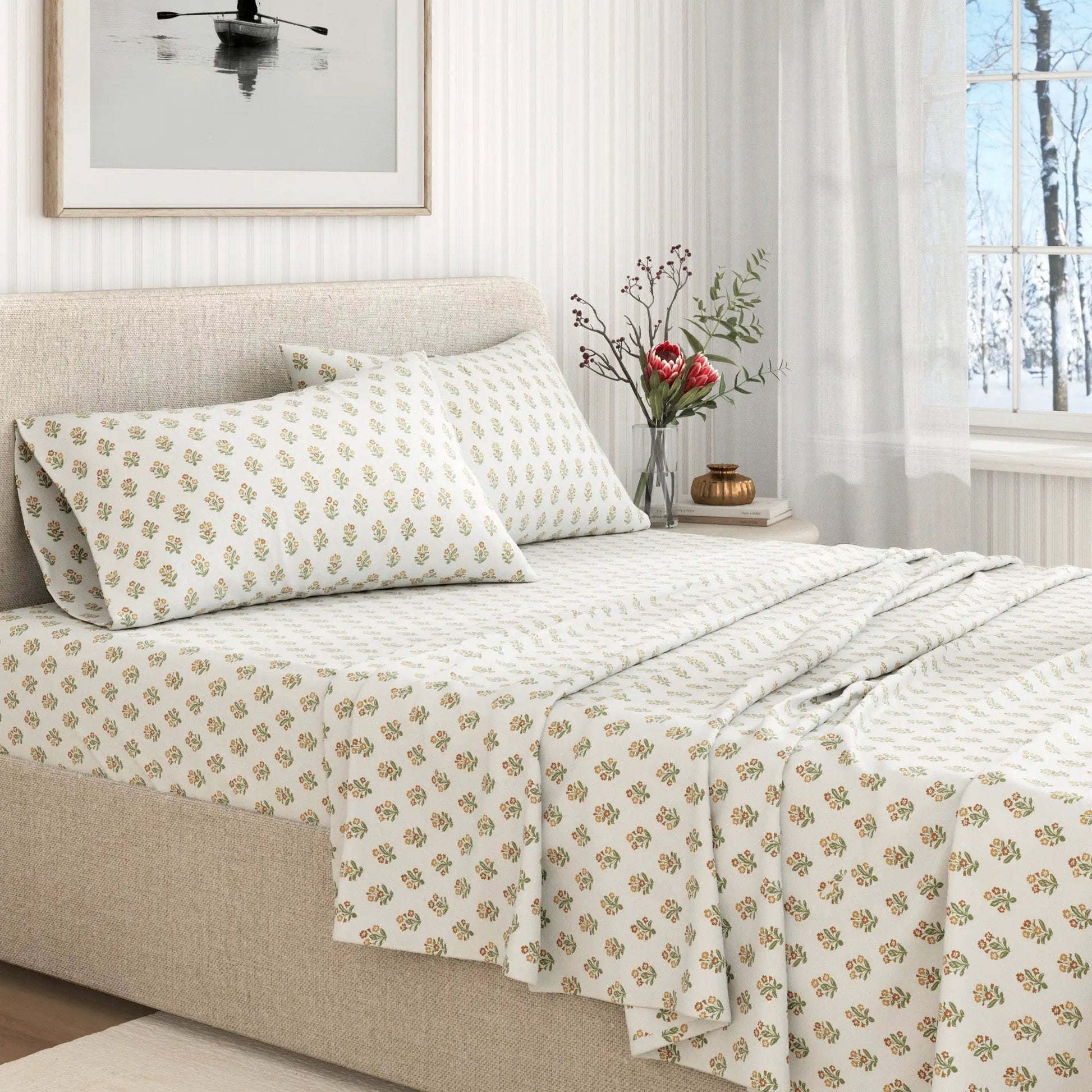 Turkish Cotton Flannel Sheet Set - Winter Floral Collection from PriceLows™