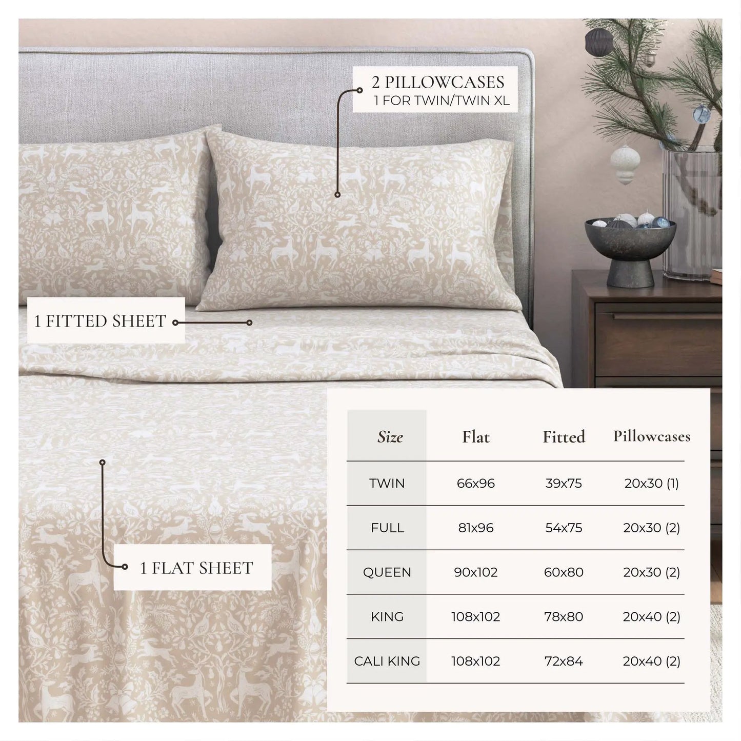 Turkish Cotton Flannel Sheet Set - Elevated Holiday Collection from PriceLows™