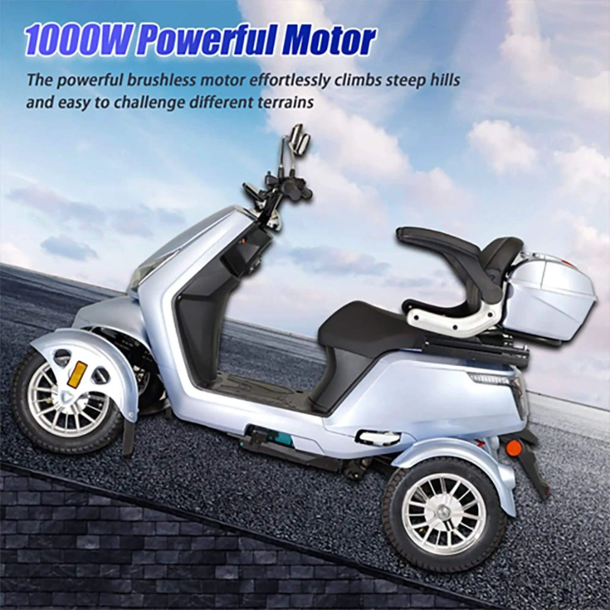Zvg Heavy-Duty 1000W 60V/20AH 330LBS Four-Wheel All-Terrain Travel Mobility Scooter | 330 lb | 60 Volt | Home