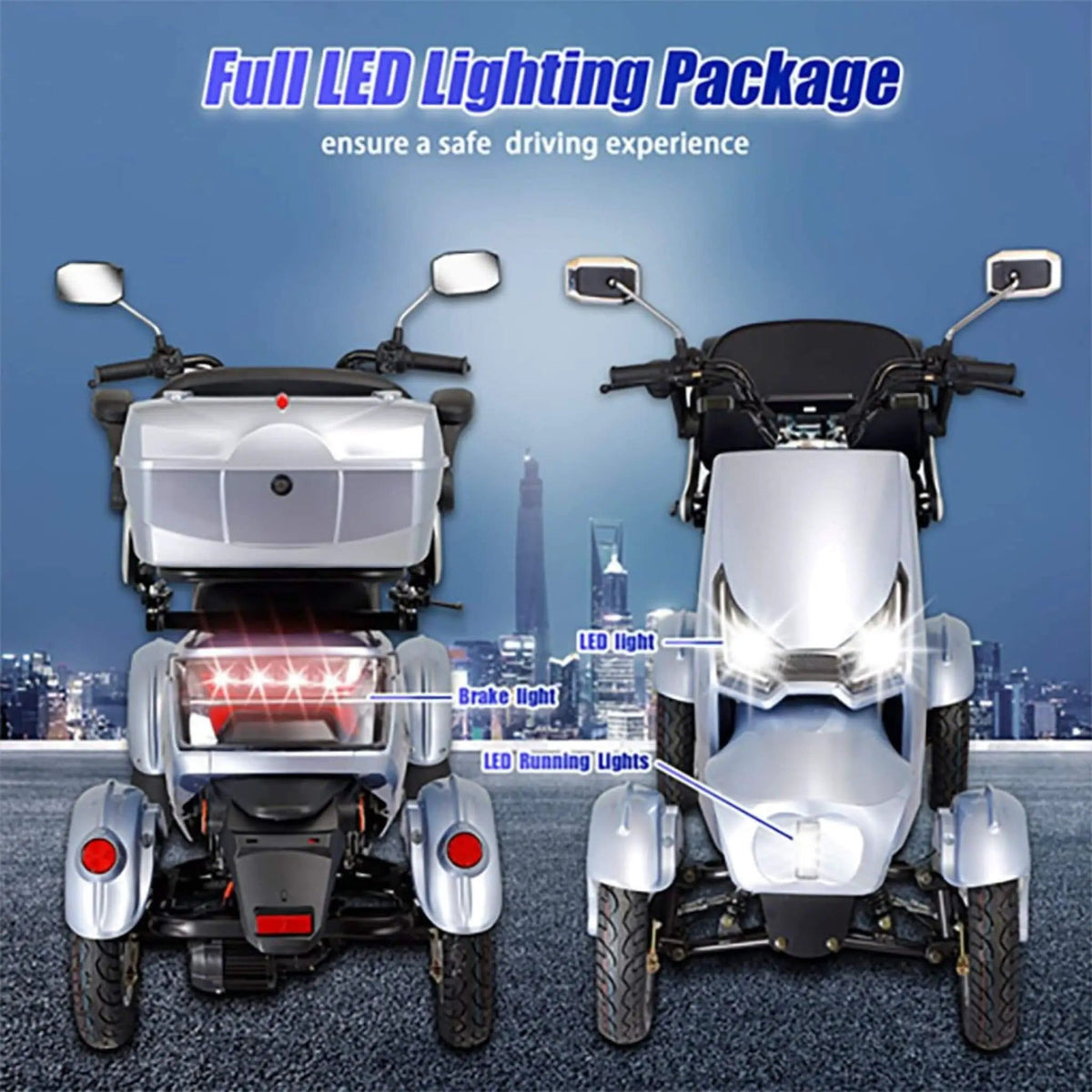 Zvg Heavy-Duty 1000W 60V/20AH 330LBS Four-Wheel All-Terrain Travel Mobility Scooter | 330 lb | 60 Volt | Home